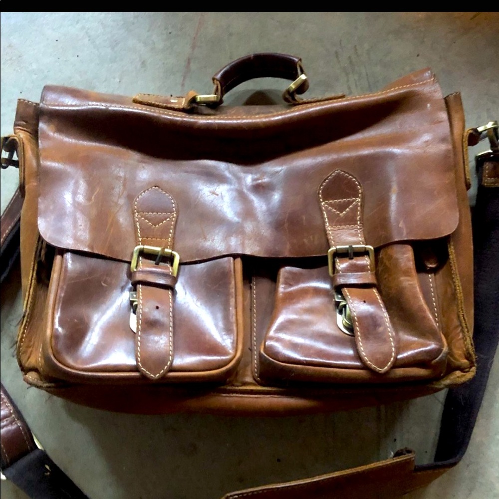 Brown leather messenger bag